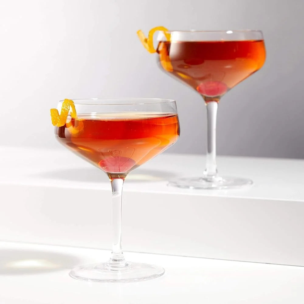 Angled Stemmed Crystal Coupe Glasses Set Of 4 7oz Gift Set