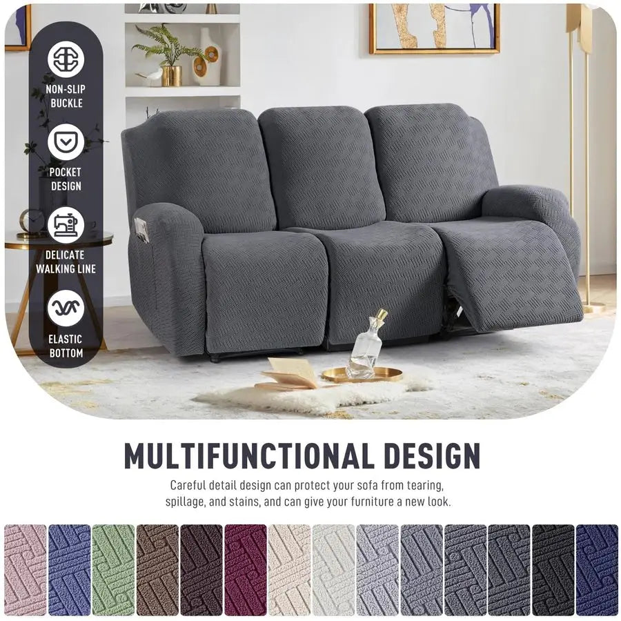 Stretch Recliner Sofa Covers Stripe Jacquard Slipcovers for Recliners