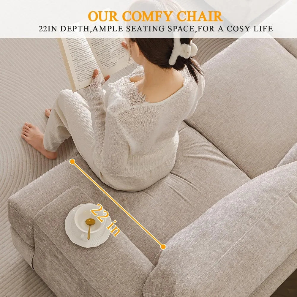 85 Inch L Shaped Couch With Movable Ottoman Chenille Sectional Sofa