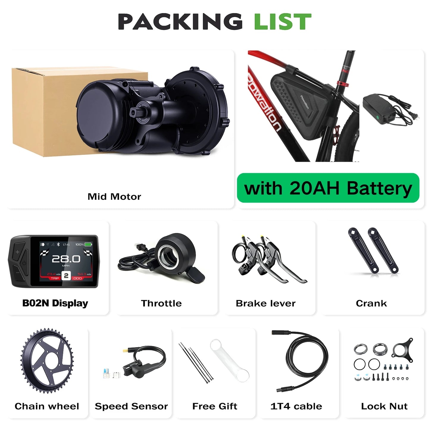 Ebike Conversion Kit Battery 750W Mid Drive Torque Sensor