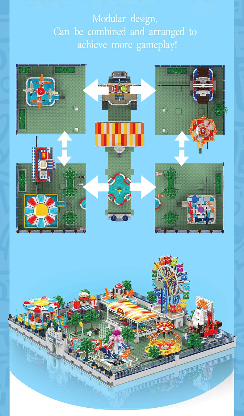 5220 Pieces Amusement Park Building Blocks Ferris Wheel Carousel Modular Set