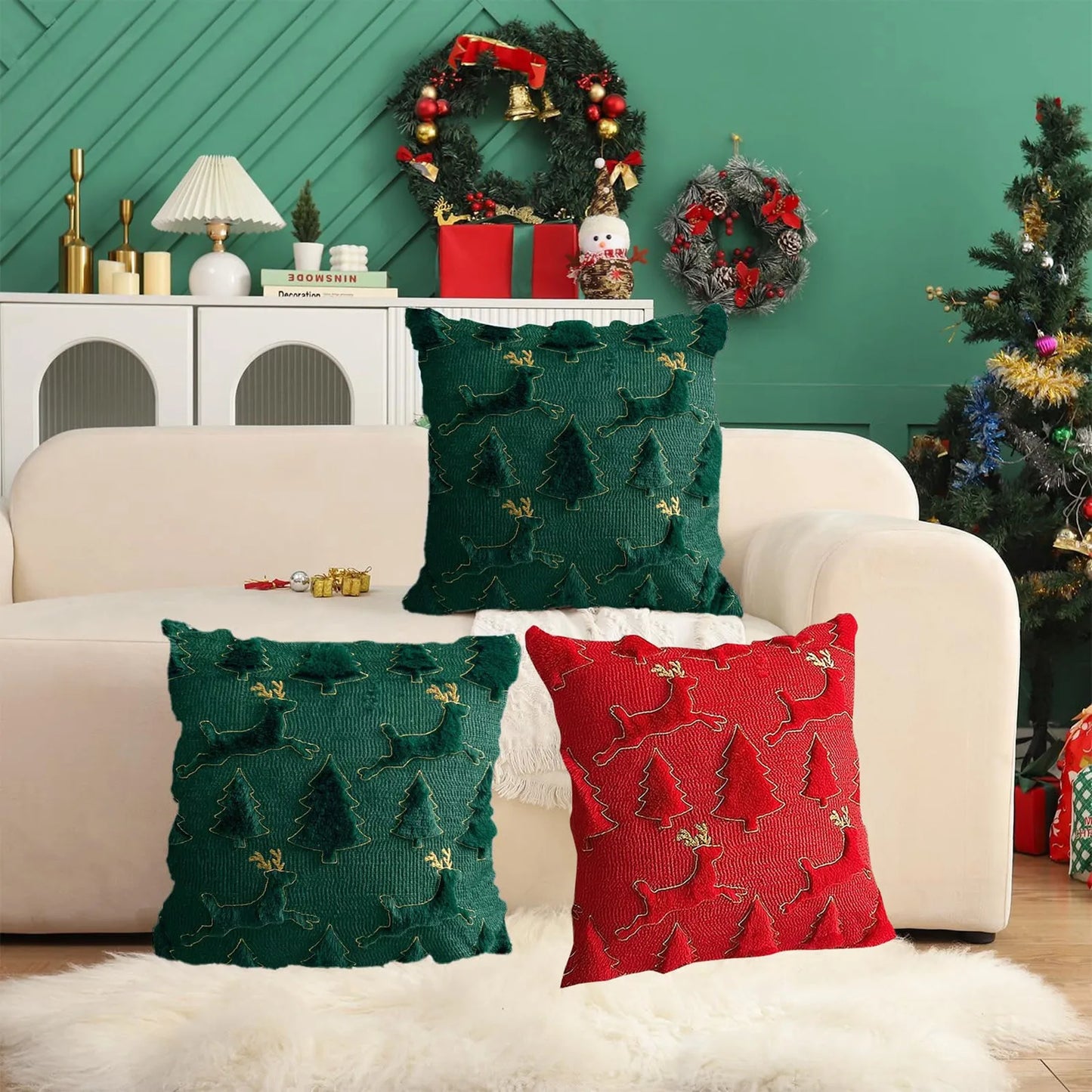Christmas Tree 3D Plush Backrest Cushion Cover for Sofa