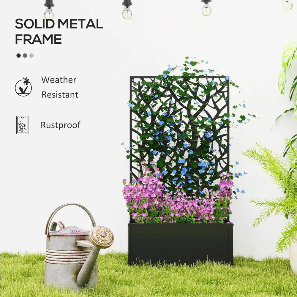 Metal Raised Garden Bed With Trellis For Climbing Plants Freestanding Privacy