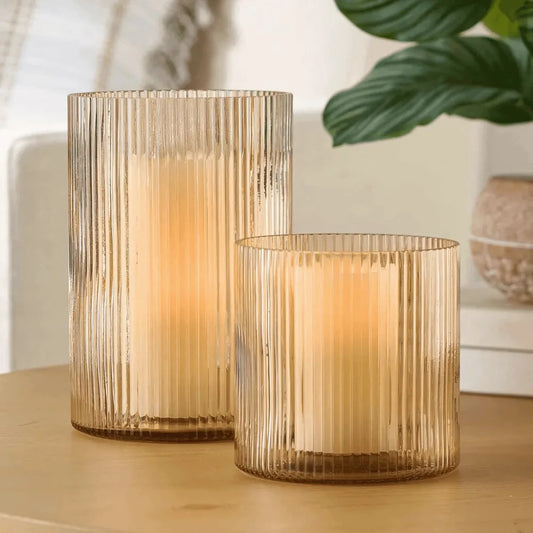 Glass Ribbed Candle Holder 8 Inch Large Home Decor Accent