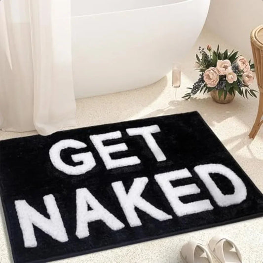 Get Naked Bath Mat Non Slip 16x24 Absorbent Black Rug
