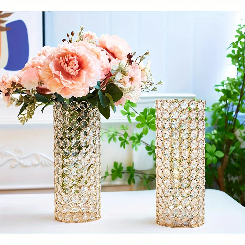 Two Crystal Metal Candle Holders 10 Inch Hurricane Vase