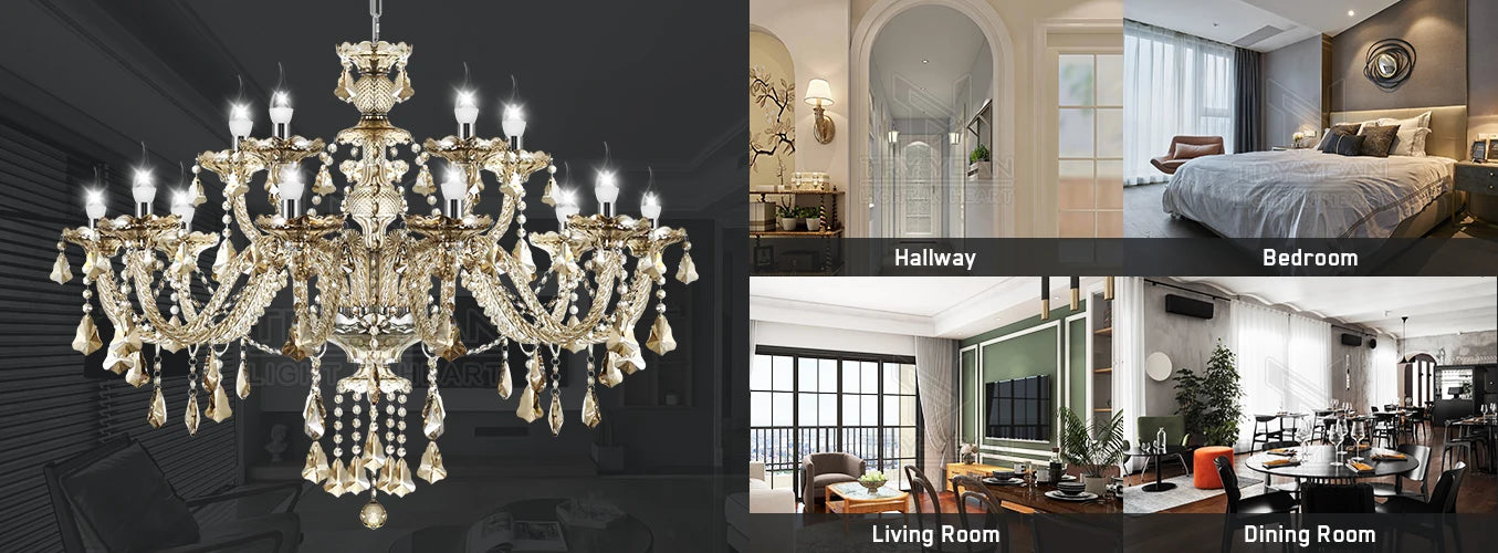 15 Arms Crystal Chandelier Pendant Lighting E14 Modern K9 Glass Fixture for Bedroom Living Room Corridor Hall