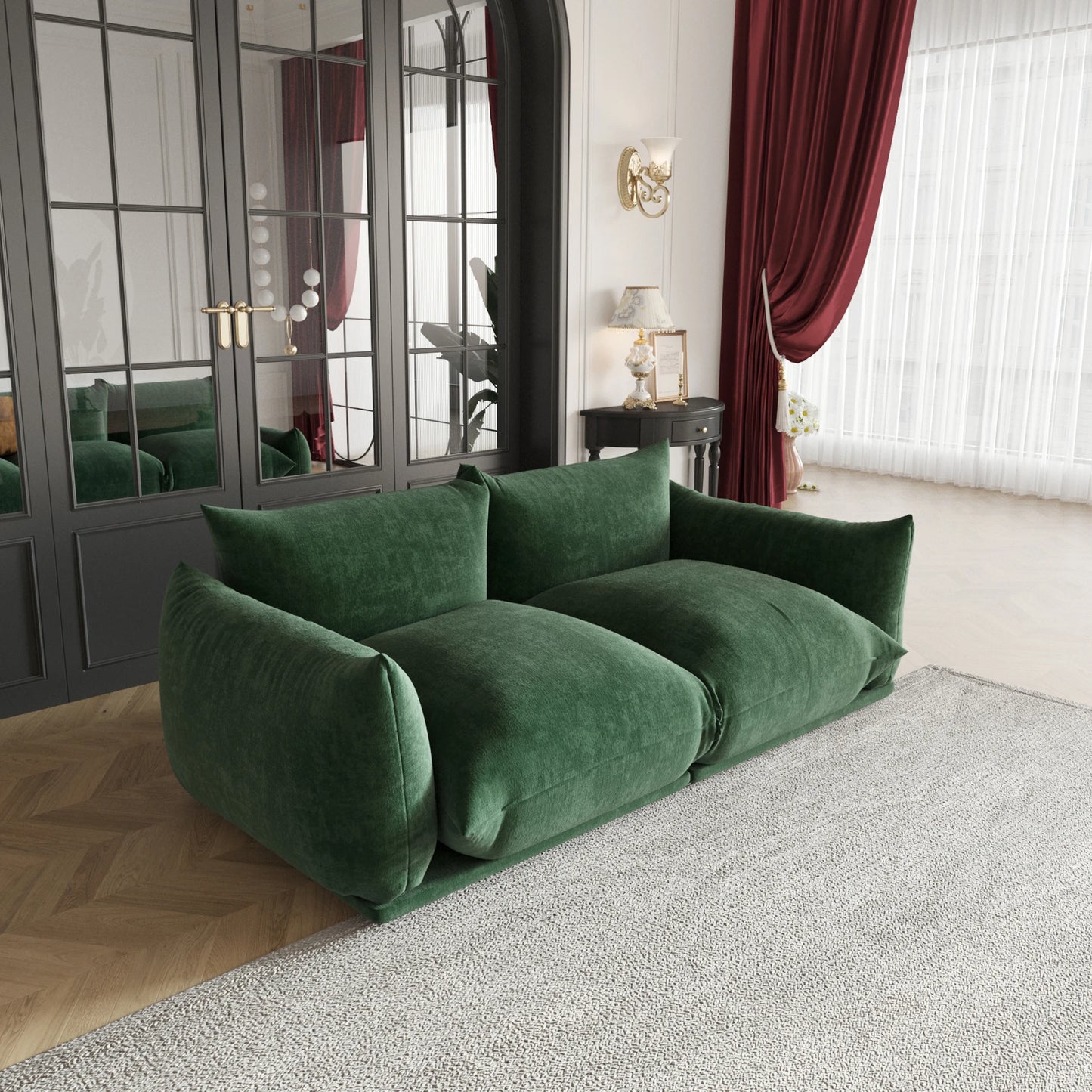 Love Seat Chenille Couch Mid Century Sofa 77 Inch Deep Seat For Small Spaces