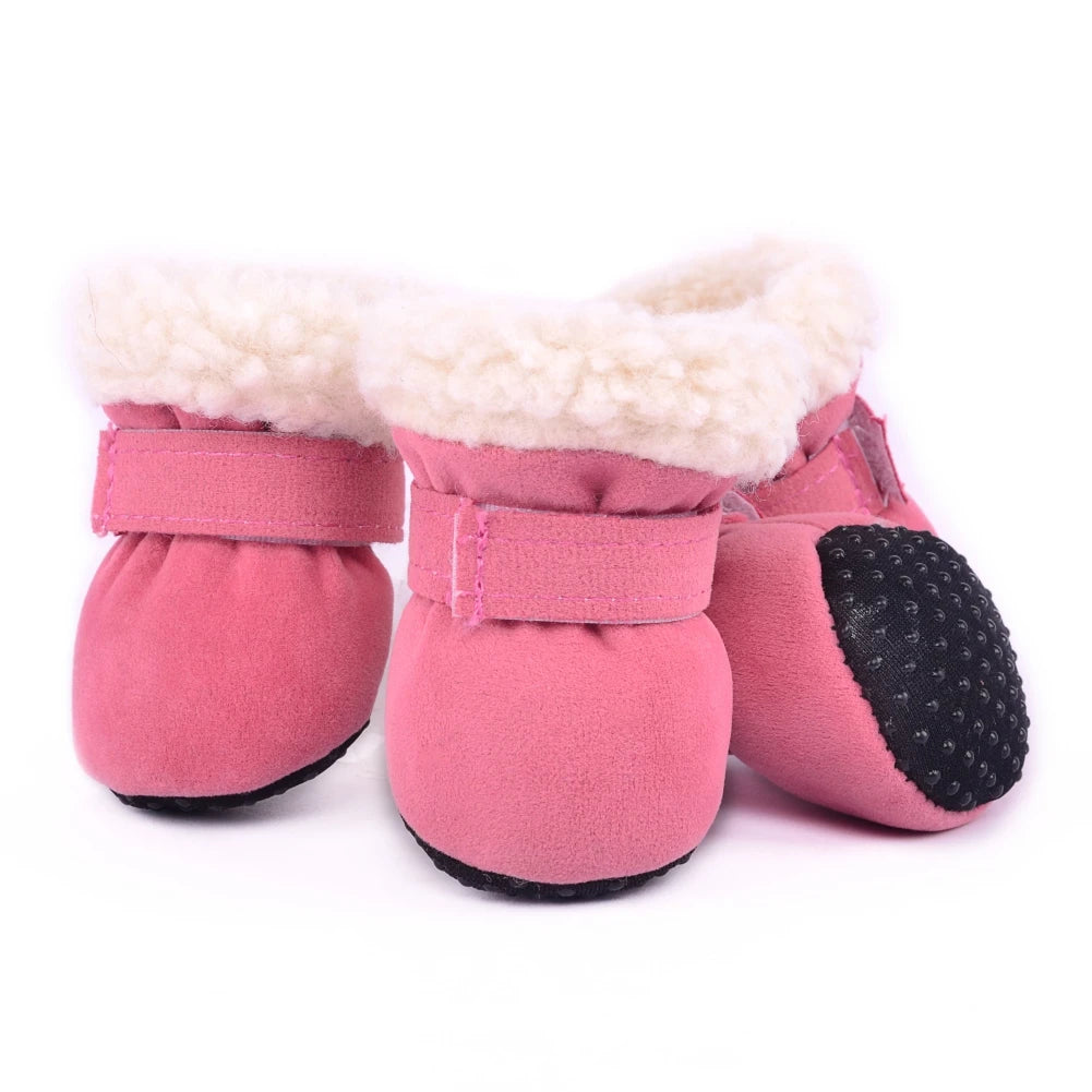 4 Pcs Pet Dog Snow Boots Warm Plush Shoes Small Medium Dogs Cats Non Slip Soles
