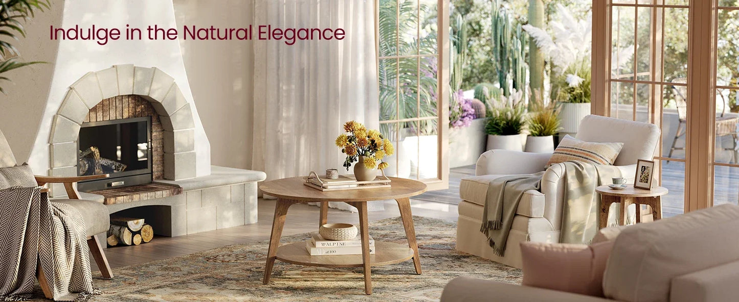 Round Coffee Table With Storage 2 Tier Honey Brown Durable