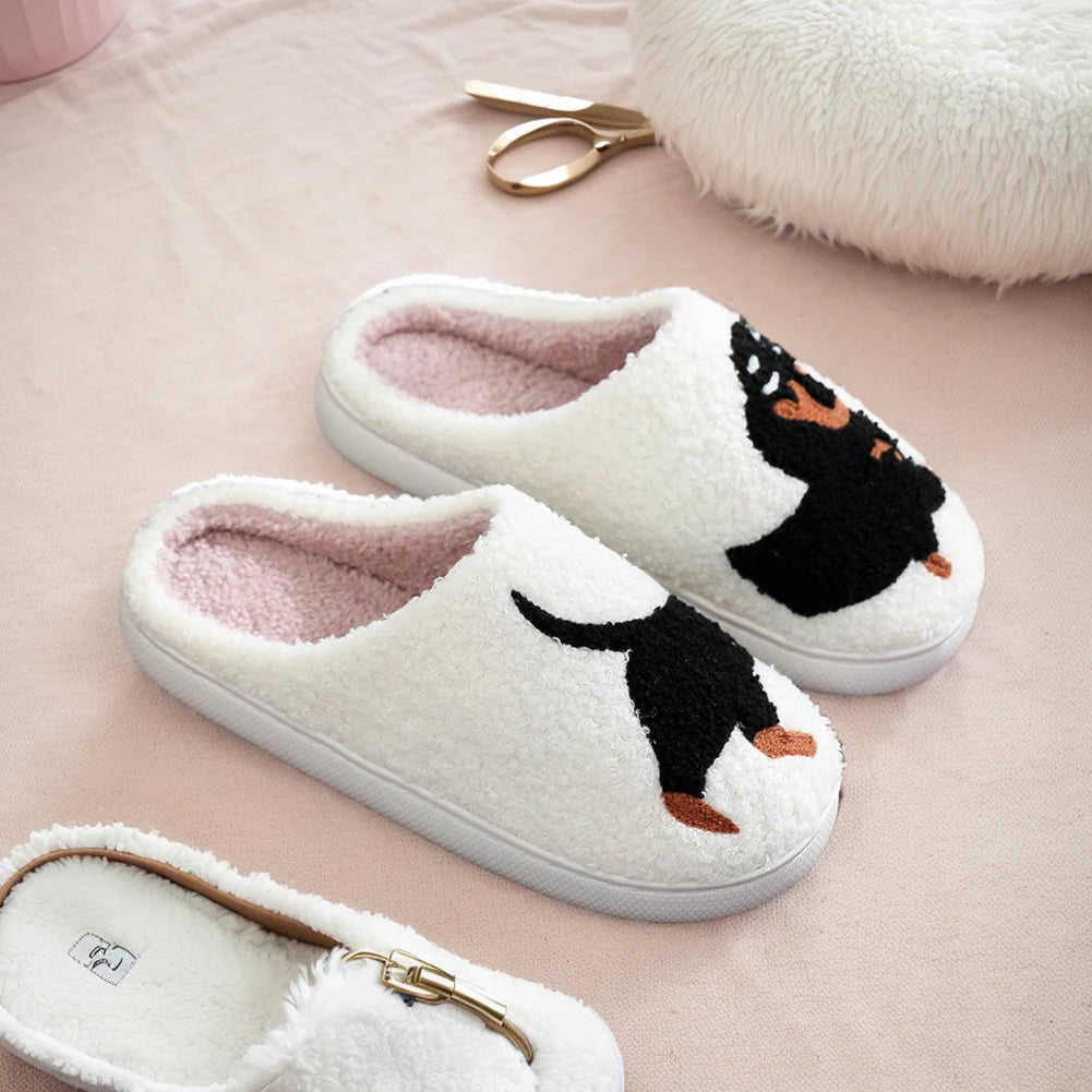 Plush Dachshund Slippers For Women Closed Toe Thermal Flat Home Indoor Outdoor