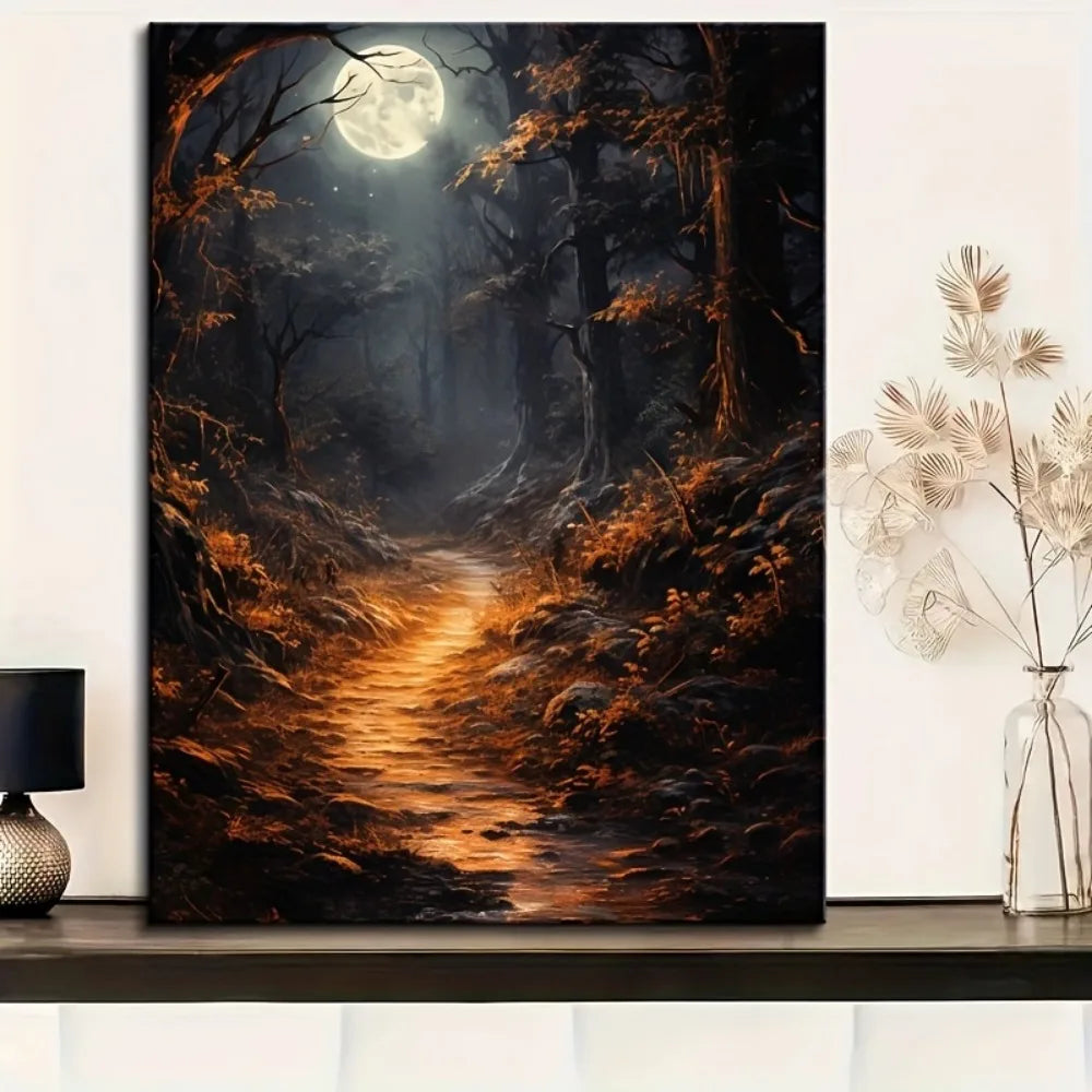 1.5 Inch Solid Wood Frame Halloween Horror Moonlight Art Deco Wall Art