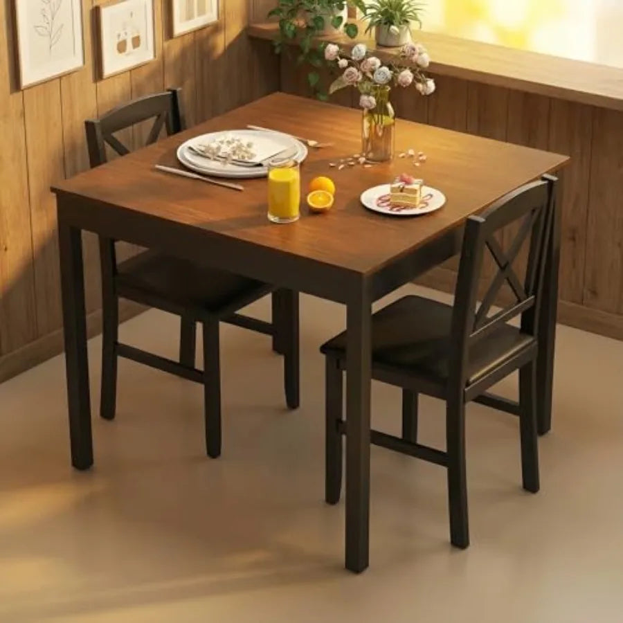 Mid Century Modern Wooden Dining Table Set For 2 Brown And Black Compact 3 Piece