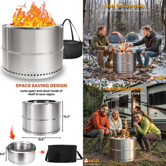 20 Inch Smokeless Fire Pit Outdoor Portable Camping Stove