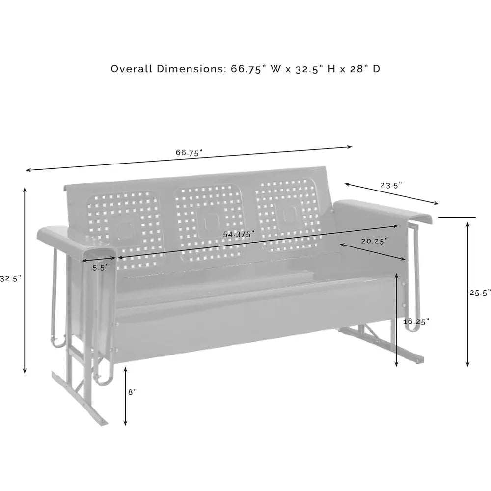 Bates Retro Metal Outdoor Patio Sofa Glider 3-Person Turquoise Gloss