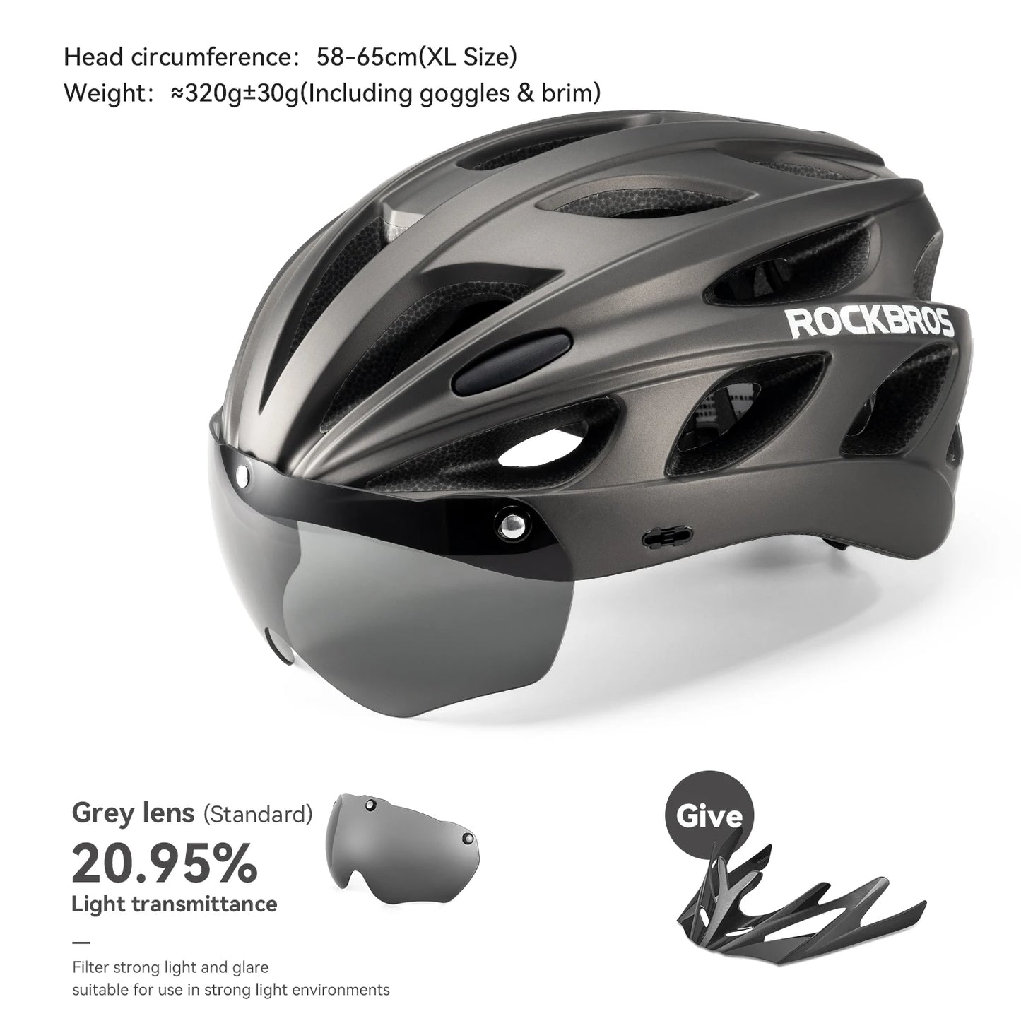 ROCKBROS Lightweight Integrated Cycling Helmet With Goggles Unisex MTB Road Bike
