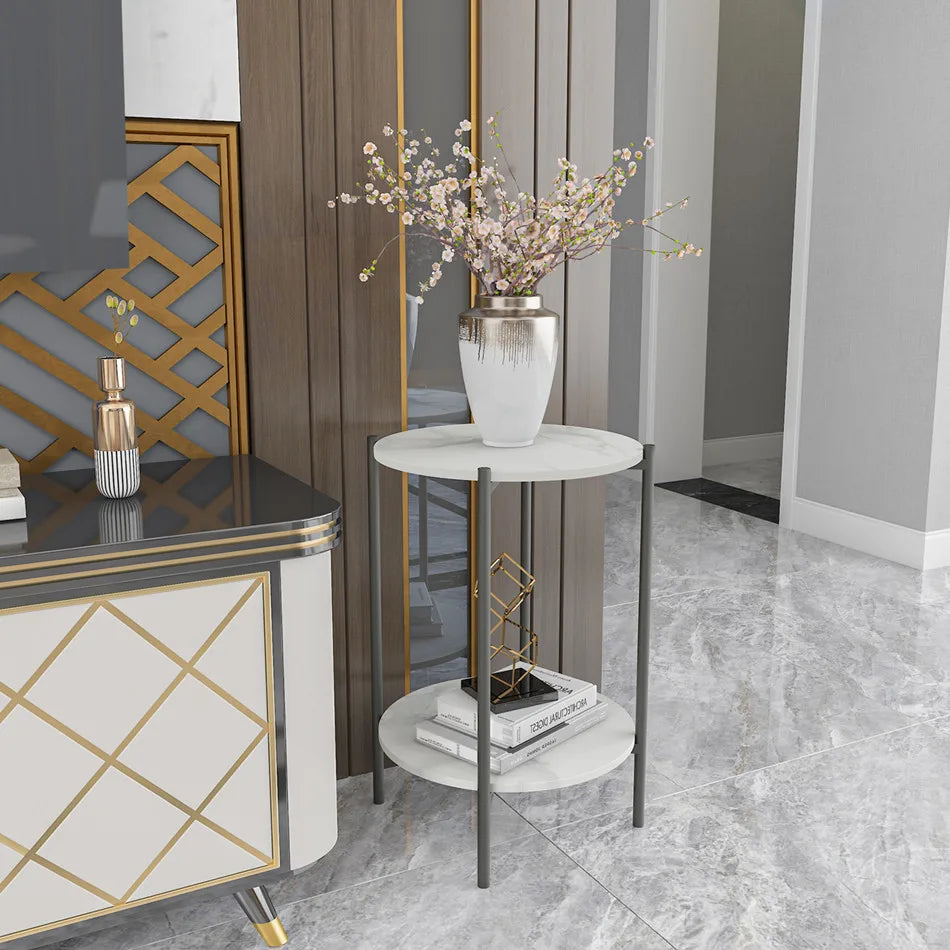 Two Tier Round Coffee End Tables Sofa Side Table Plant Stand