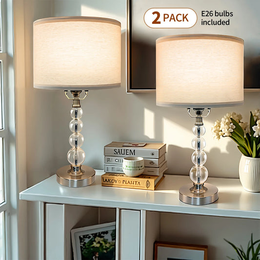 Modern Desk Lamp Set of Two E26 Socket Linen Colored Lampshade Ideal for Living Room Bedroom and Bedside