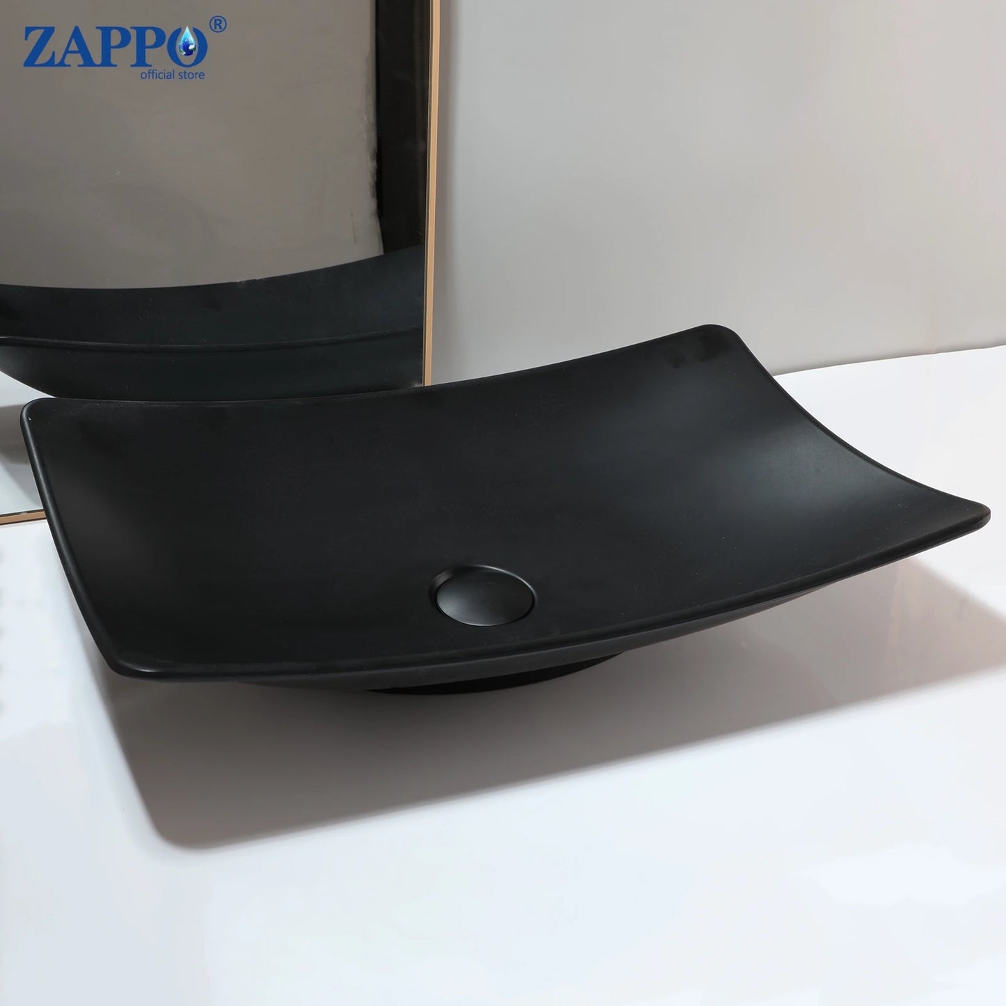 Zappo Black Stone Resin Oval Bathroom Vessel Sink Faucet