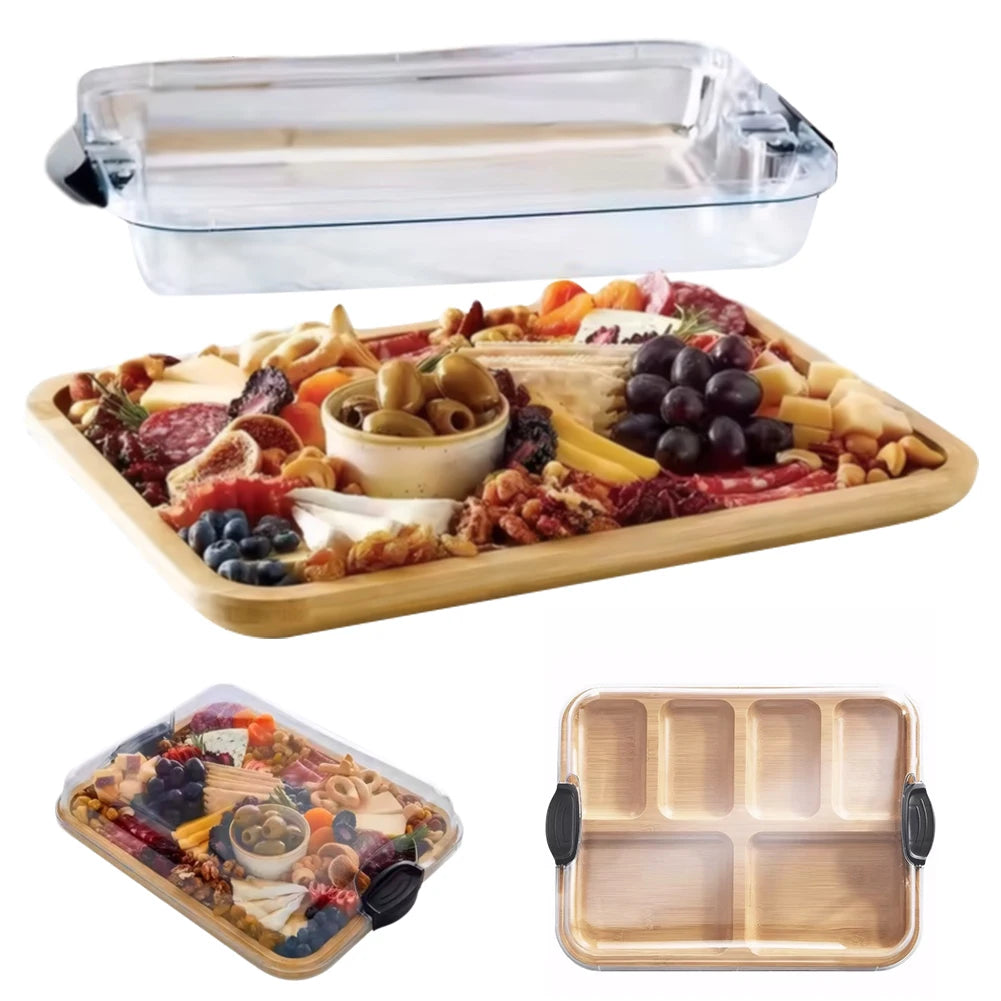Reusable Bamboo Cheese Board With Lid Charcuterie Tray