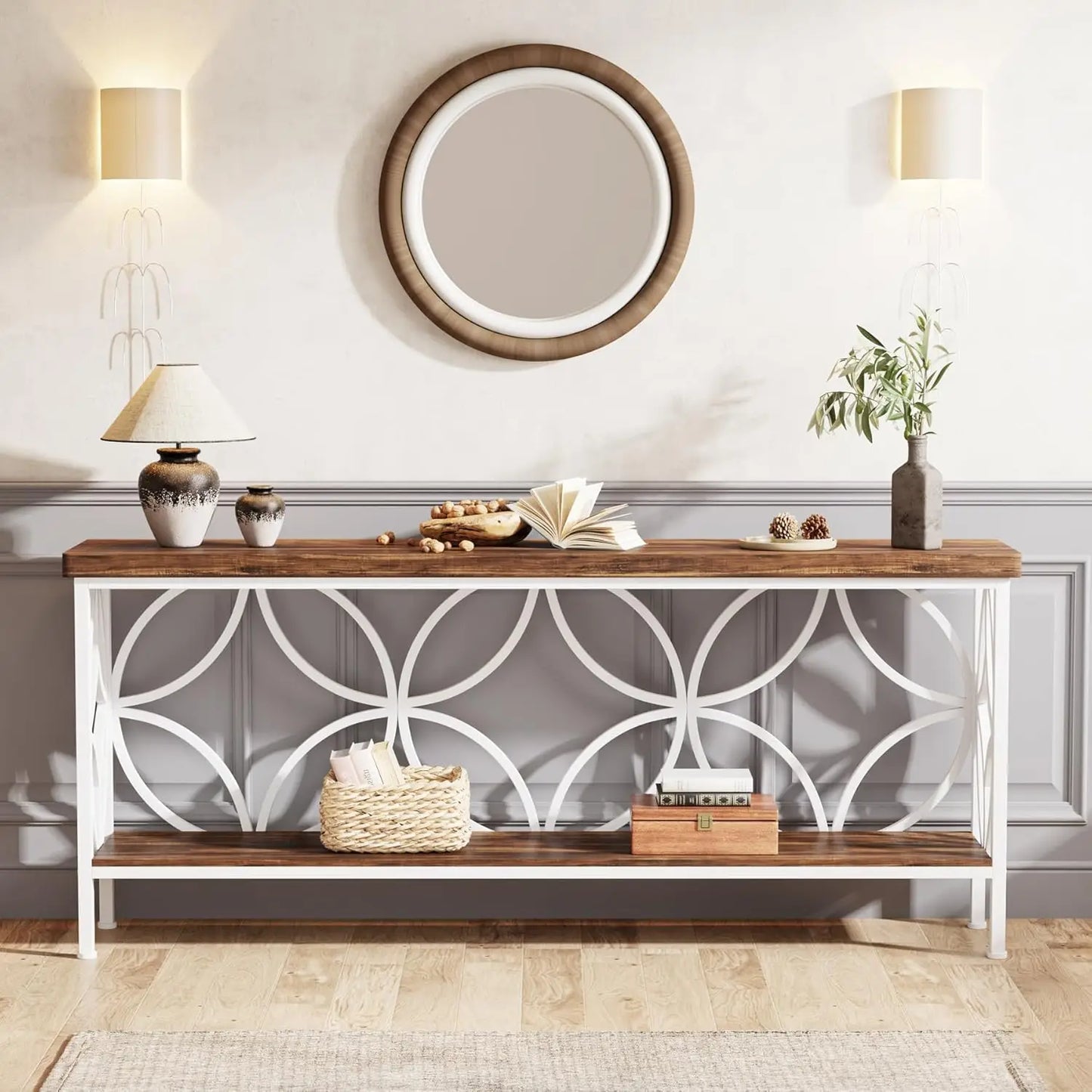 Industrial Narrow Sofa Table With Storage For Entryway