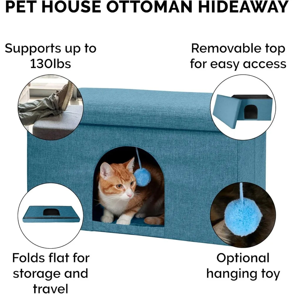 Ocean Blue Cat Condo Pet House Collapsible With Plush Ball