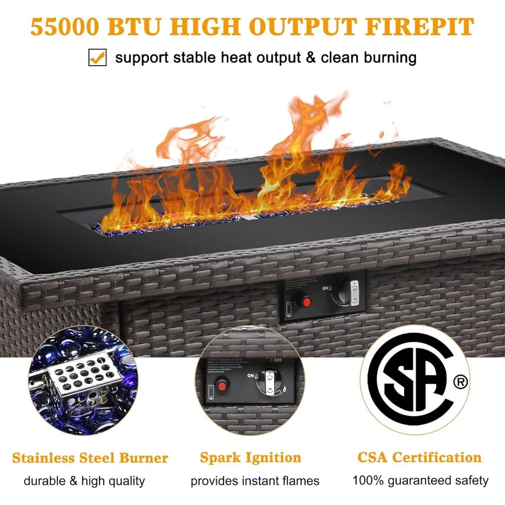 44 Inch Propane Fire Pit Table 55000 BTU Rectangular