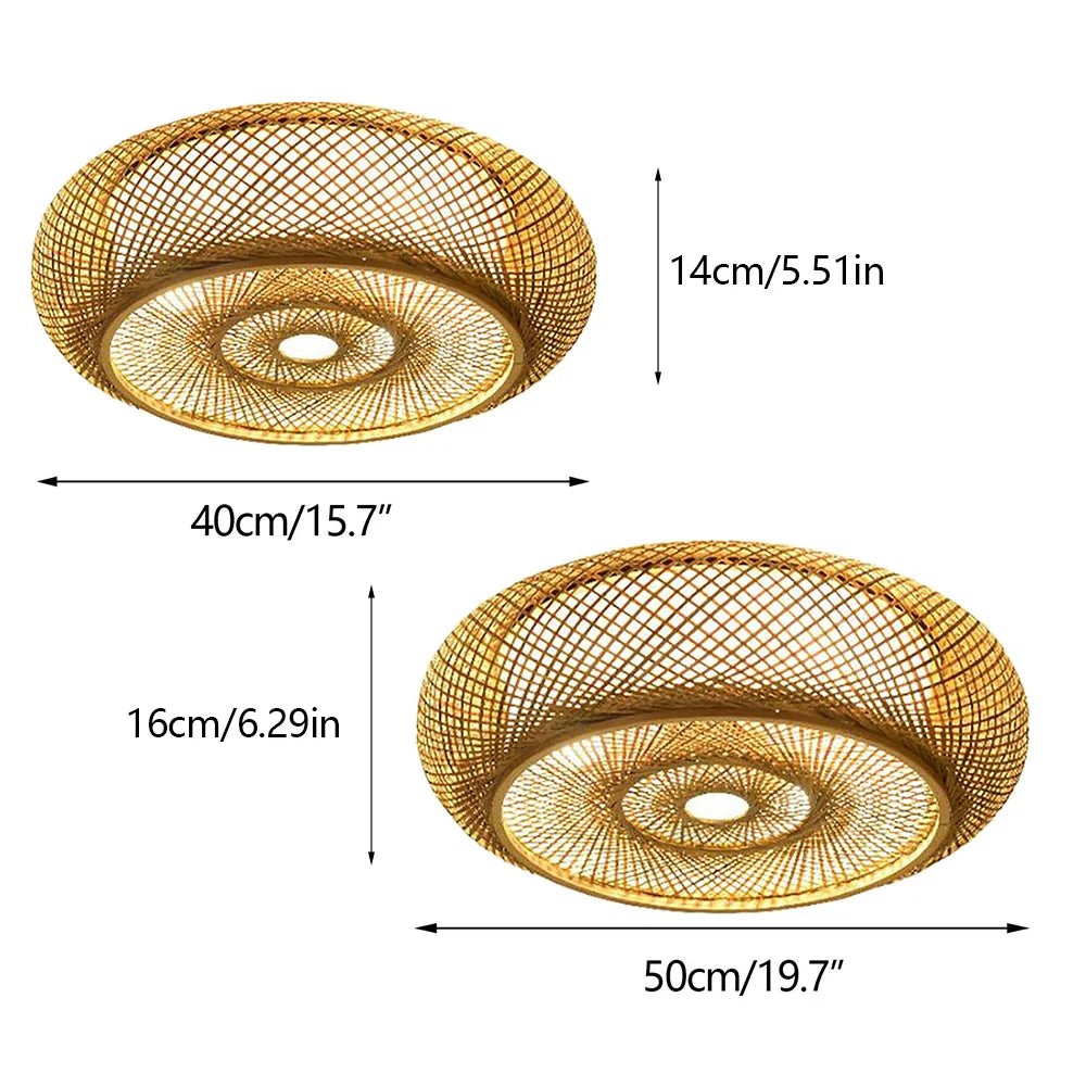 E27 Bamboo Flush Mount Ceiling Light Rustic Rattan Hanging Lamp 3-Lamp 110V 220V 40cm 50cm Bulb Not Included