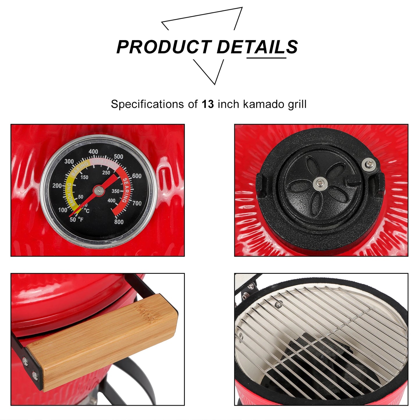 Round Kamado Charcoal Grill 13 Inch Ceramic Asador Orange Outdoor Barbecue