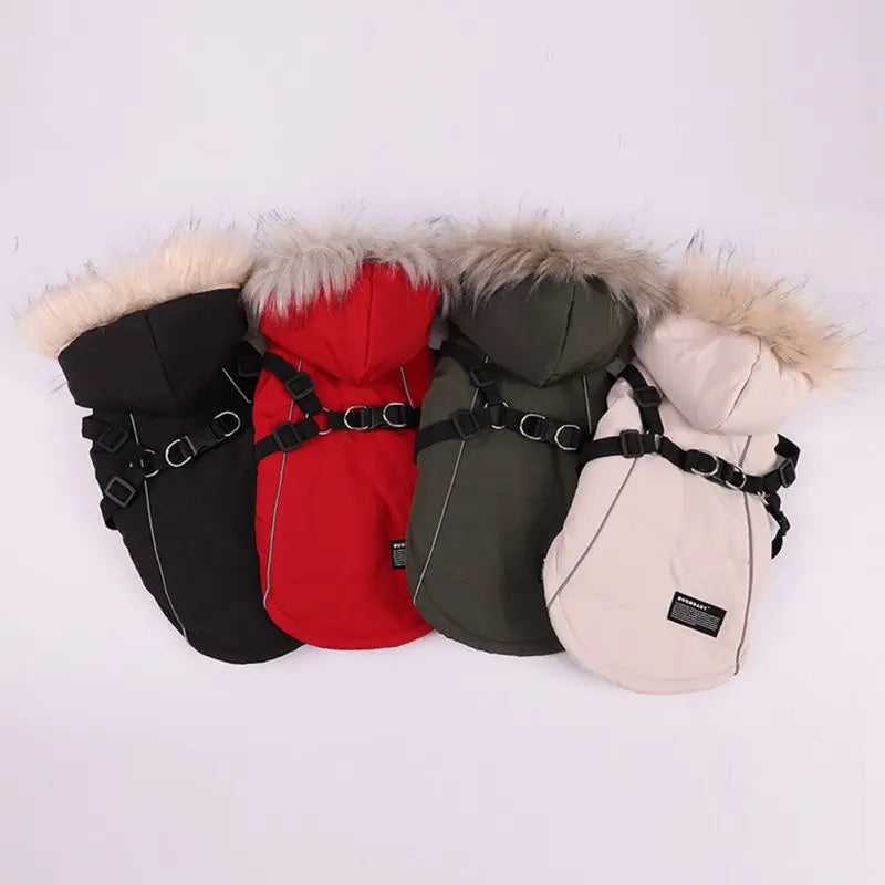 Winter Dog Jacket With Harness Waterproof Hooded Coat For Small Medium Dogs