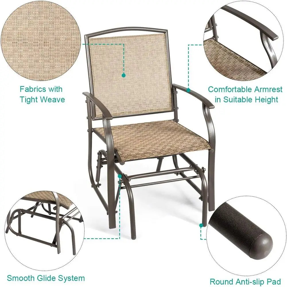 3 Piece Patio Swing Set With Glass Table Umbrella Hole And Rocking Chairs