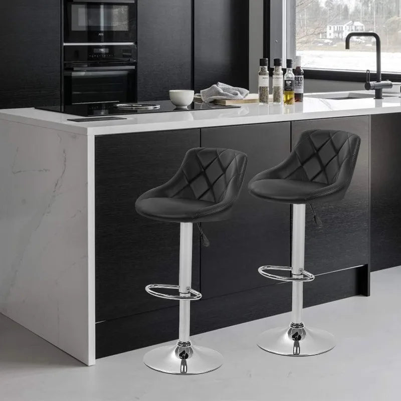 Bar Stools Set Of 2 Swivel Back PU Leather Chrome Frame