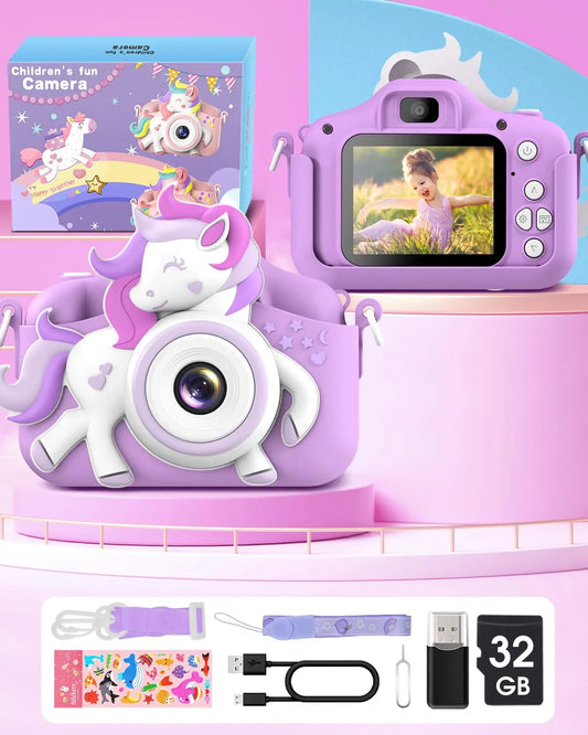 2 Inch Kids Camera 20MP 1080P HD Toddler Selfie Camera Cute Cartoon Digital Camera Toy With 32GB Card Gift For Girls And Boys