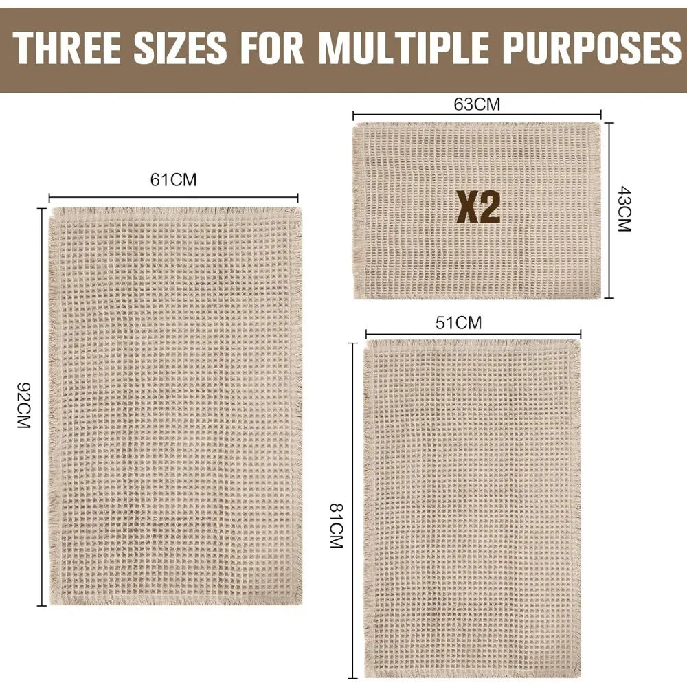 4 Pack Waffle Bath Mats Non Slip Quick Dry Rug Set Bundle