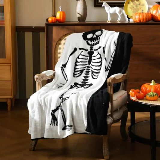 50 X 60 Inch Halloween Skeleton Throw Blanket Black Skull
