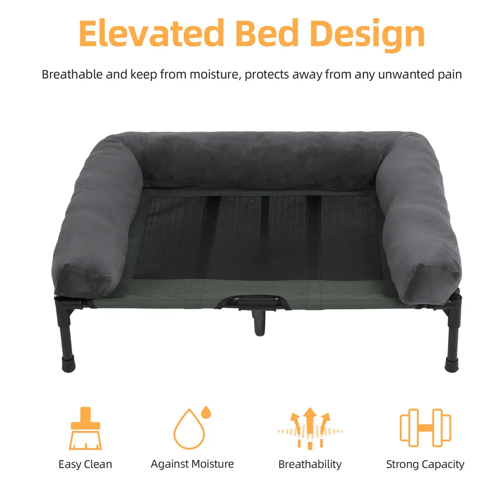 XXL Outdoor Raised Dog Bed With Cooling Breathable Mat And Plush Mat