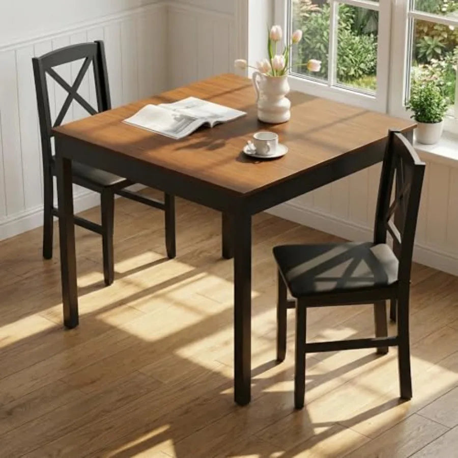 Mid Century Modern Wooden Dining Table Set For 2 Brown And Black Compact 3 Piece