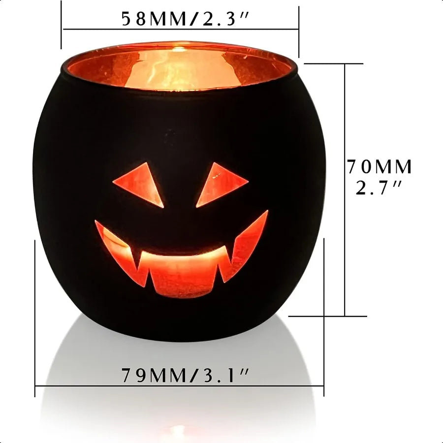 Halloween 6 Black Jack O Lanterns Tealight Candle Holders