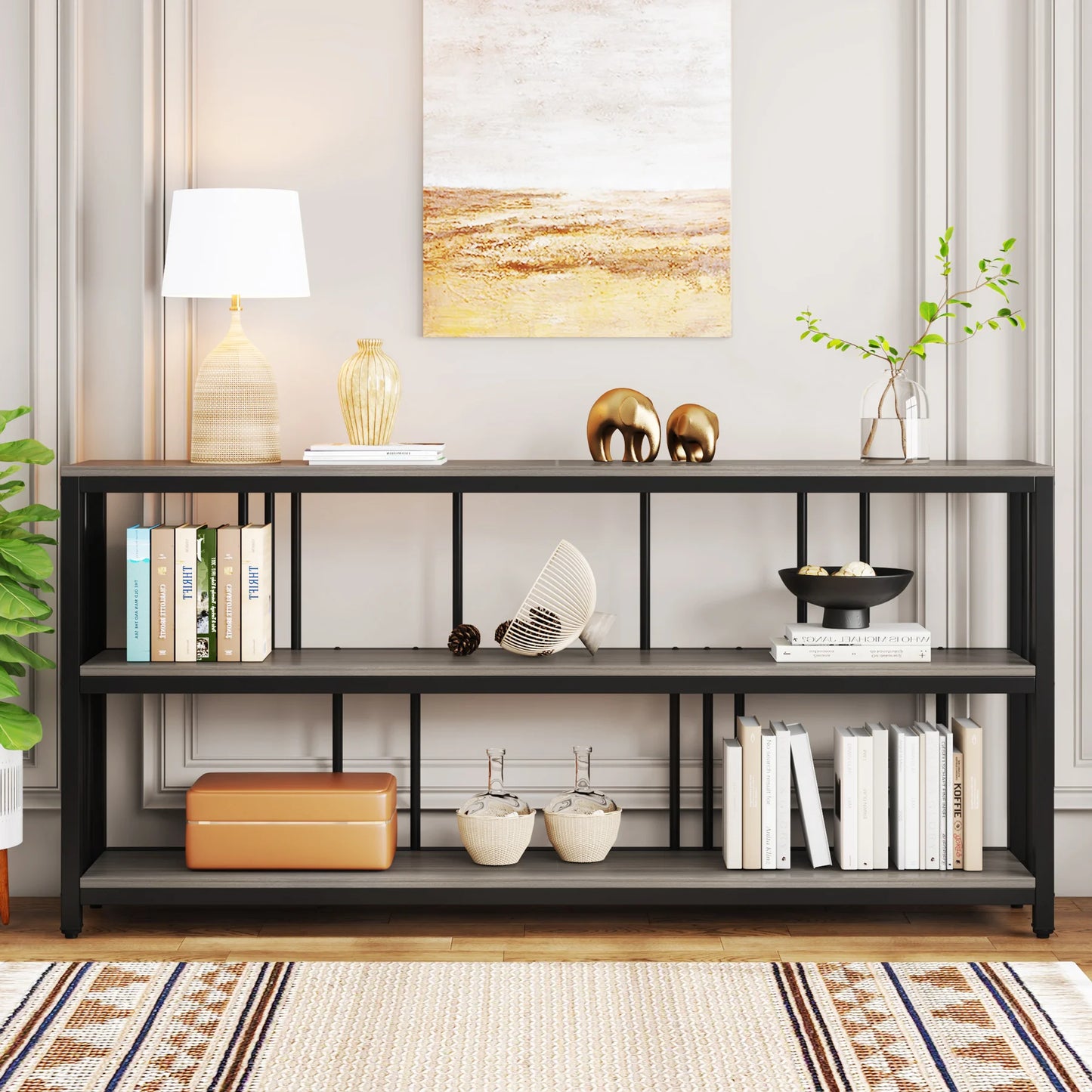 Tribesigns Long Console Sofa Table 70.89 Inch 3 Tier Rustic