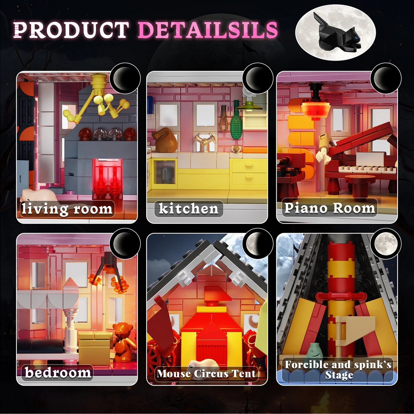 Pink Palace House Building Set Lights Coraline Haunted House Lego Compatible