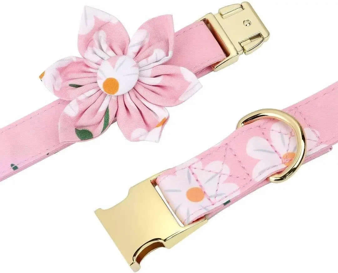 Flower Dog Collar Harness And Leash Set Adjustable Pink Mesh Vest