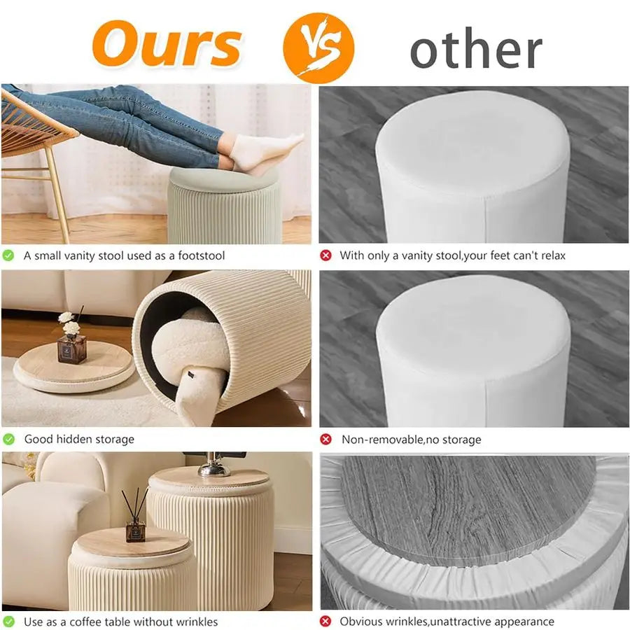 Set Of 2 Velvet Upholstered Storage Ottomans Vanity Stool Padded Seat For Makeup