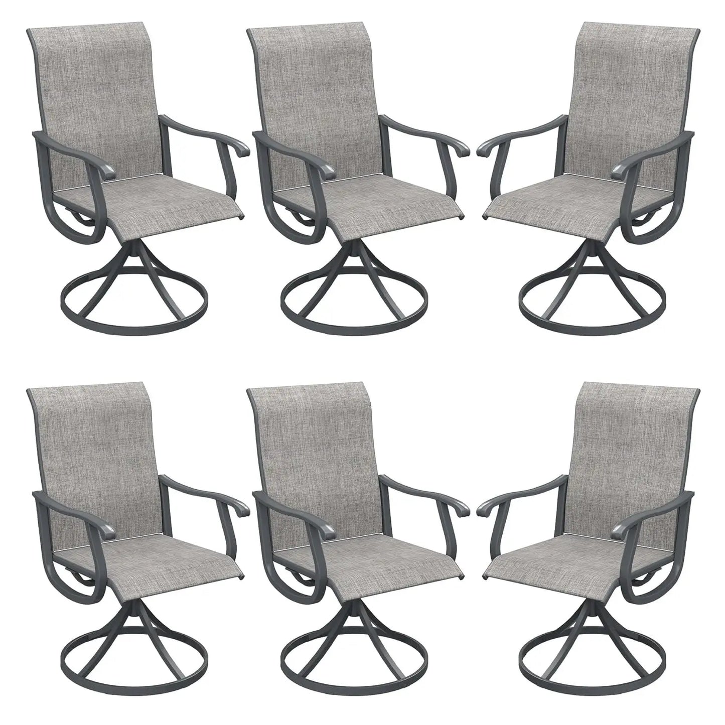 Patio Swivel Dining Chairs Set Of 6 Breathable Textilene Fabric All Weather