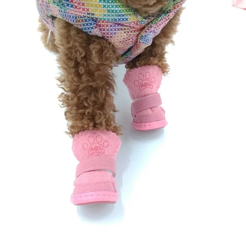 4 Pieces Pet Snow Boots Warm Plush Non Slip Dog Shoes Anti Fouling Wont Fall Off