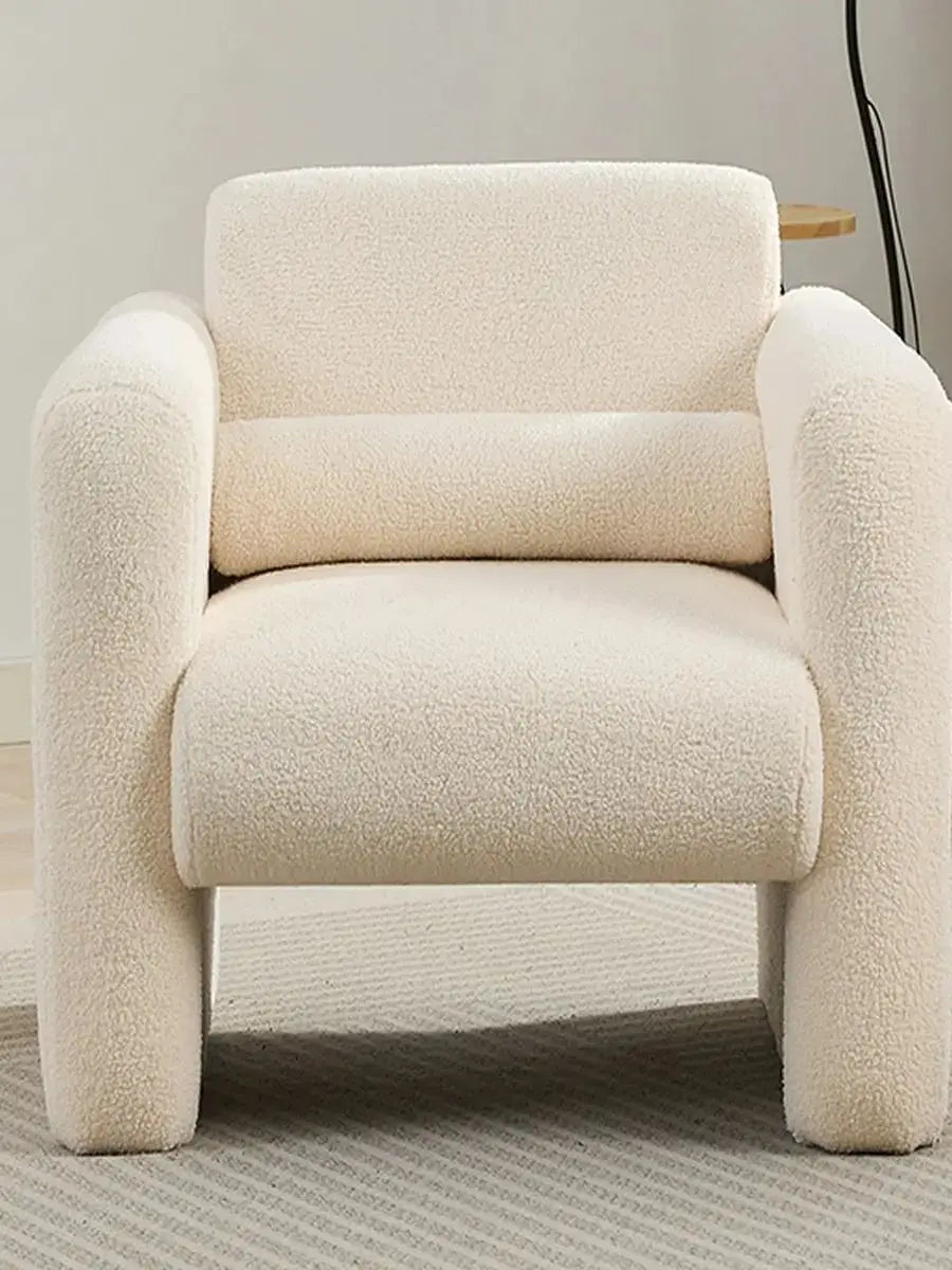 Modern Accent Chair Lambskin Sherpa Upholstered Reading Armchair With Pillow