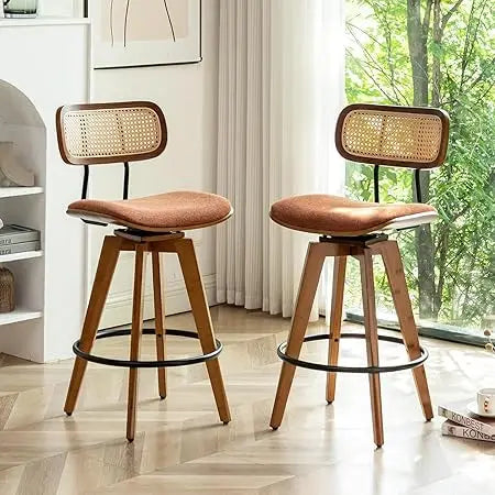 26 Inch Rattan Bar Stools Set of 2 Counter Height Swivel
