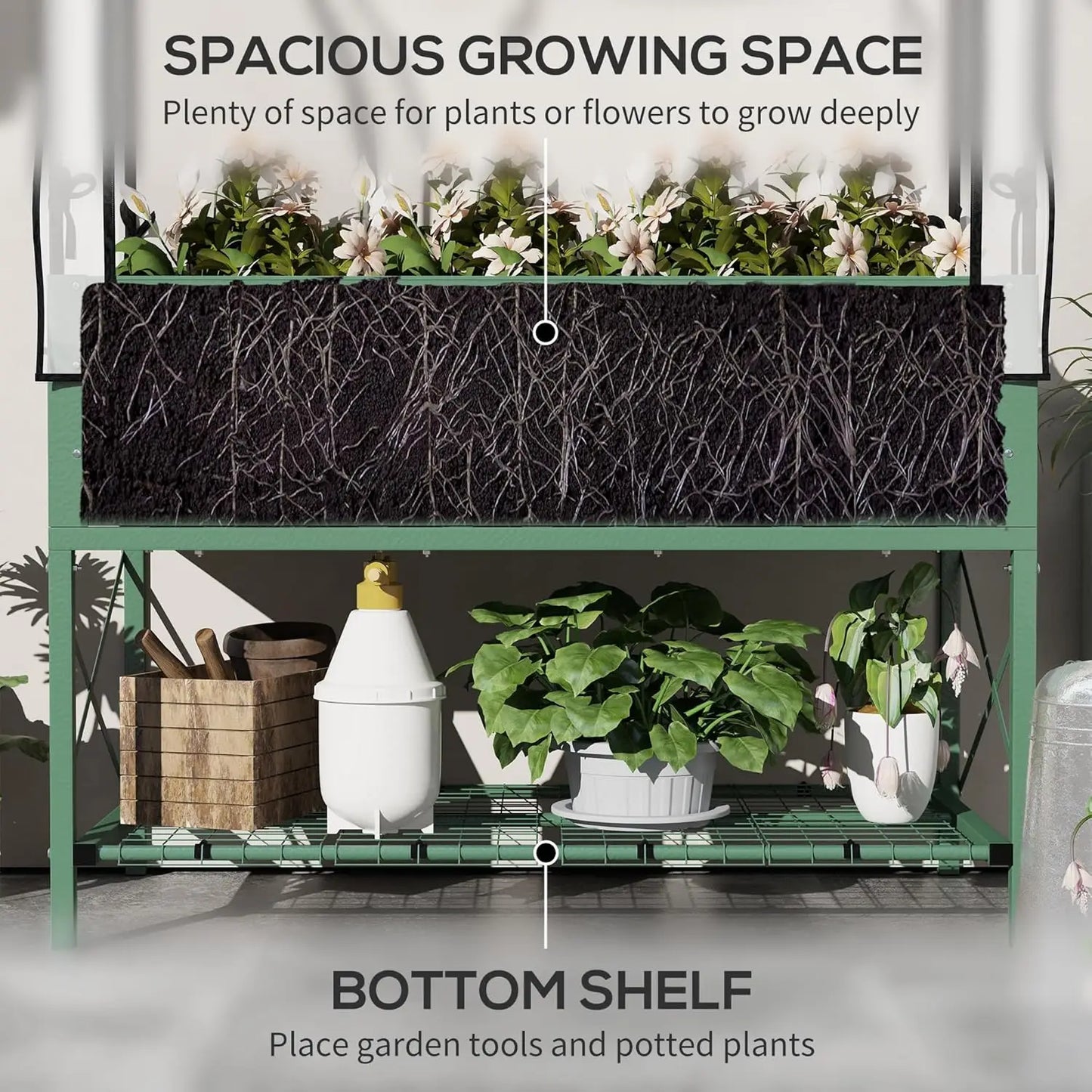 Raised Garden Bed With Cover And Storage Rectangular Planter Box With Legs
