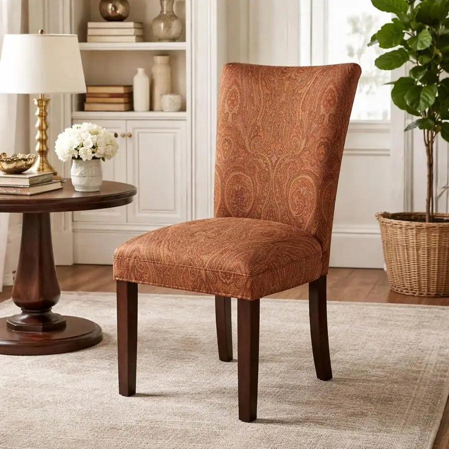 Classic Upholstered Parsons Dining Chair Red And Gold Damask Accent