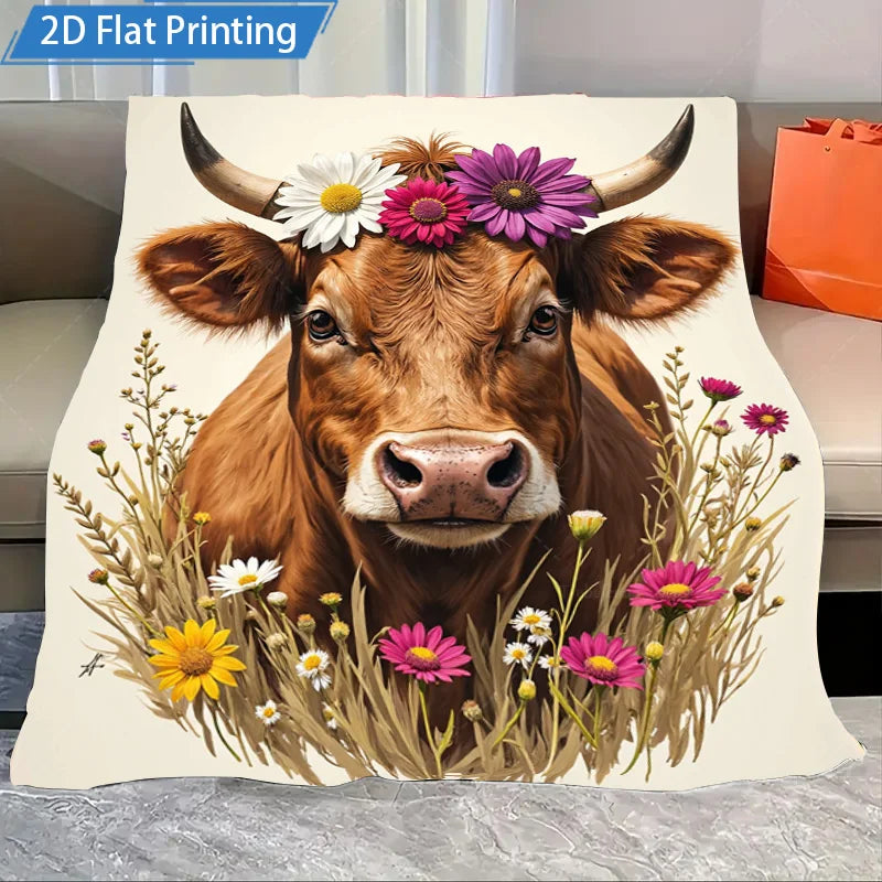 Christmas Animal Print Flannel Blanket Cozy Polyester Bedding