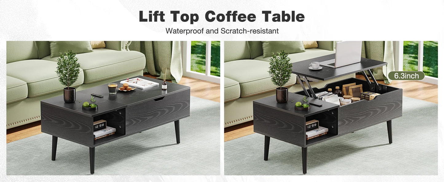 JHK Lift Top Wood Coffee Table With Storage For Living Room